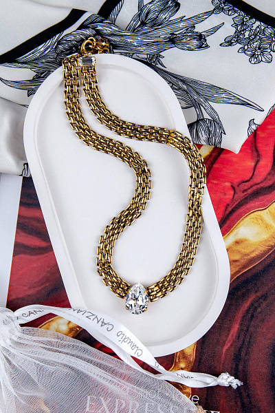 Колье Капля (Кристалл прозрачный, 48 см, 0.9 см.,1,8х1,4 см) Италия Claudio Canzian 002 05 836   