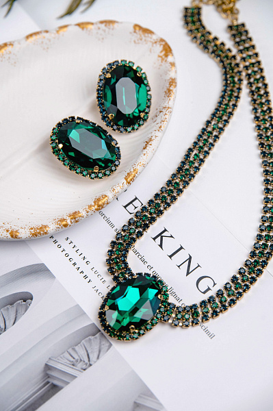 Клипсы (кристаллы зеленые, синие, г/п:золото) Италия Claudio Canzian 002 02 724