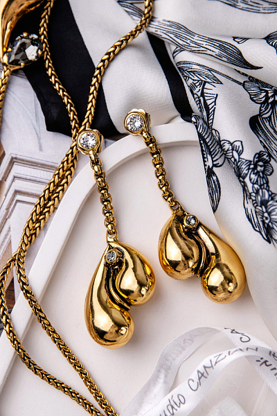 Серьги (кристалл прозрачный, графит, 7.4х2.3 см, 18 гр.) Италия Claudio Canzian 002 02 901