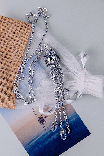 Колье (Кристалл графитовый, прозрачный, цепь 85см, кулон 20Х2,7) Италия Claudio Canzian 002 05 602