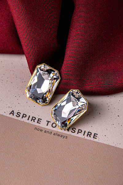 Серьги Allum (кристалл прозр., г/п: золото, регулир., 2х2.8 см ) Греция KV KV25 2-308969GCRYSRAL