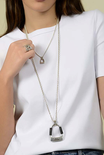 Колье (натуральная кожа - коричневый, г/п: серебро 95 см) 241800-02 Испания Ciclon New Equus