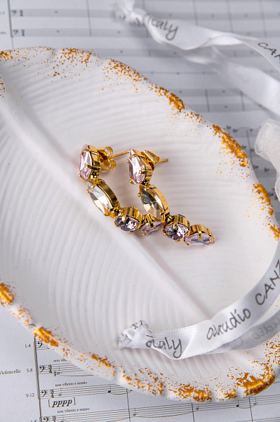 Серьги (кристаллы розовый, медовый, 4,5х0,8 см, 8 гр.) Италия Claudio Canzian 002 02 783