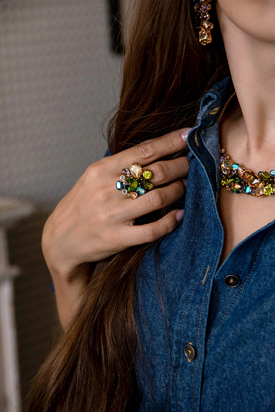 Кольцо (кристаллы разноцветные, 3х2,6 см, регулируется) Италия Claudio Canzian 002 02 567