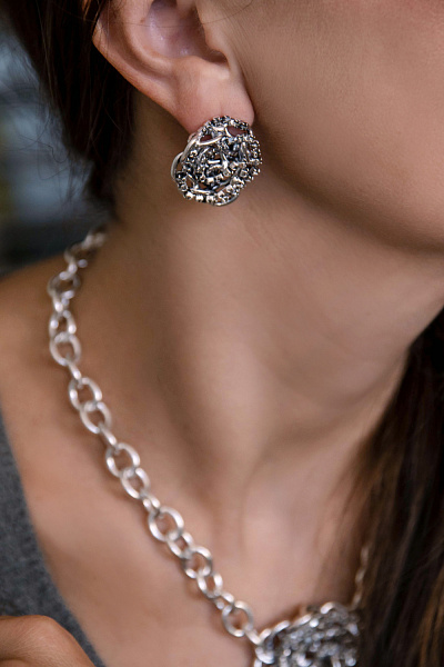 Серьги Цепи (Кристалл графит, 2,8х2,6 см, 16 гр.) Италия Claudio Canzian 002 02 800