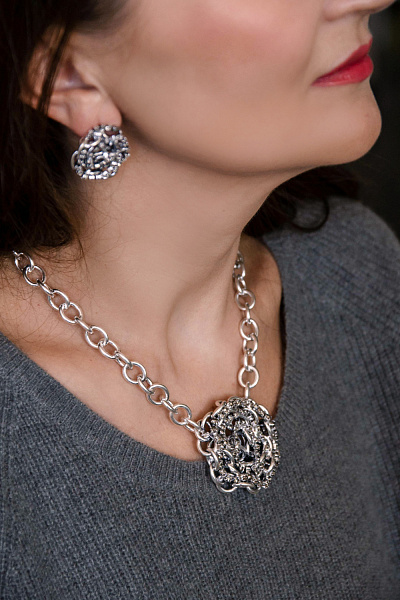 Колье Цепи (Кристалл графит, регулируется до  50см, кулон 4,5 см) Италия Claudio Canzian 002 04 778