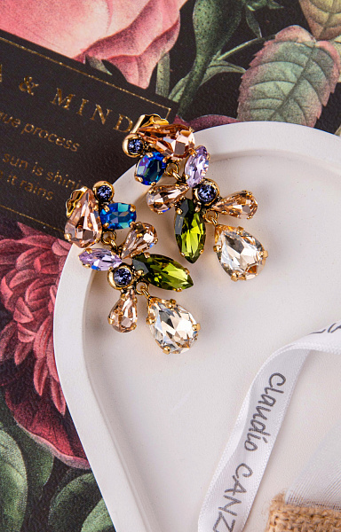 Серьги (кристаллы разноцветные, 4,4х2,1 см, 14 гр.) Италия Claudio Canzian 002 02 826