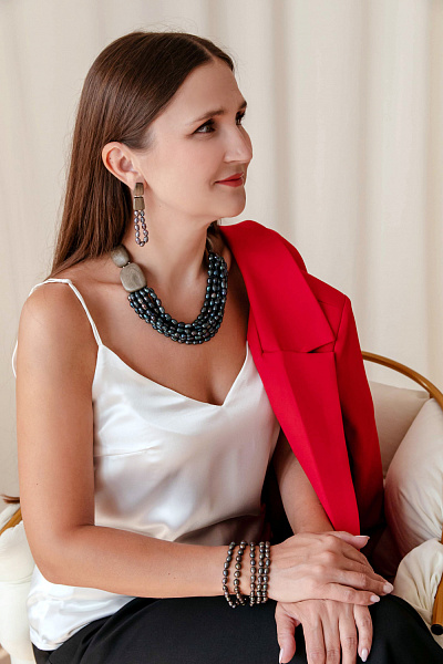 Браслет Pebble bea (Жемчуг, эбеновое дерево, до 18р., на магните) 13-44323 Франция Nature Bijjoux 