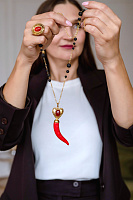Колье Перчик (Сердолик, вулканическая лава, керамика, 8.5х1.9 см, 76 см) 011 05 175 Италия Bane