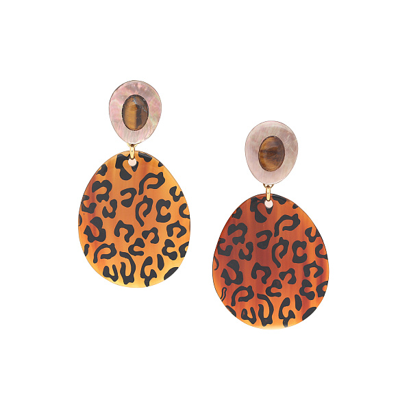Клипсы Jaguar (Тигровый глаз, перламутр, рог, 9 см) 11-90440 Франция Nature Bijjoux