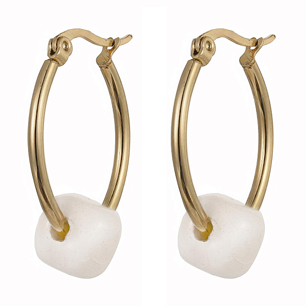 Серьги (керамика бежевый, г/п: золото, 2.5х2 см, 5 гр.) Испания 01902019 Maximilianas