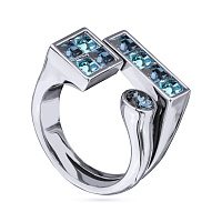 Кольцо Квадро (кристаллы джинс, аквамарин, г/п: родий, р.17) SW00 0055R-047R3-7