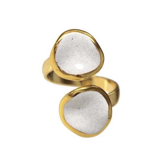 картинка Кольцо (керамика белый, г/п: золото,размер регул.D элемента 1.5 см) Испания 01901005 ювелирный  магазин Калина являющийся официальным дистрибьютором в России 