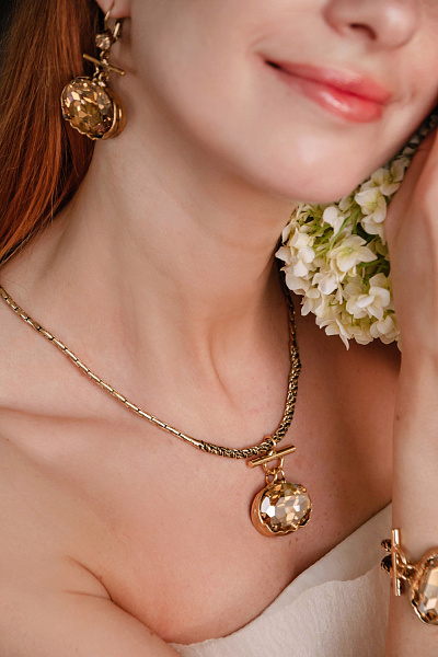 Колье Карина (кристалл медовый, 4х3,1 см, 52 см) Италия Claudio Canzian  002 05 060