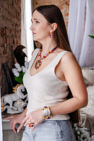 Колье (сердолик, аметист, г/п: золото, серебро, 5.3х5.5 см, регул.) Франция Philippe Ferrandis LOU21