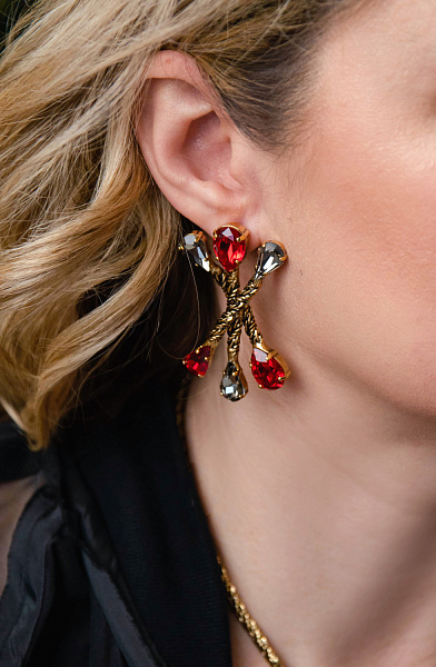 Серьги Хромосомы (кристалл красный, графит, 6,2х3 см, 28гр) Италия Claudio Canzian 002 02 133