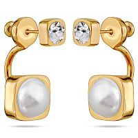 Серьги Теннис (Кристаллы белые 4 мм, майорка белая 8 мм,г/п: золото) Uvelina SW00 0005G-01E