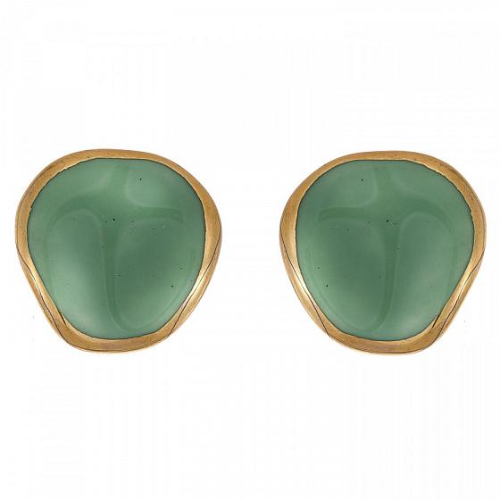 картинка Пусеты (керамика зеленый, г/п: золото, 1.5х1.5см, 3 гр.) Испания 01902014 Maximilianas ювелирный  магазин Калина являющийся официальным дистрибьютором в России 