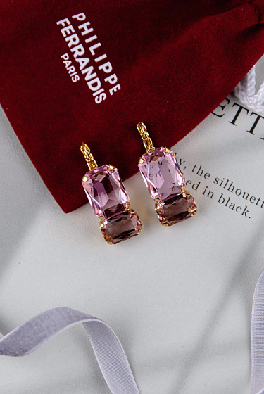 картинка Серьги (хрусталь, золото 24к, 2.8х1.4 см) Франция Philippe Ferrandis BALEARES  ювелирный  магазин Калина являющийся официальным дистрибьютором в России 