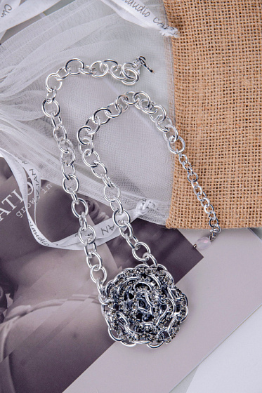 картинка Колье Цепи (Кристалл графит, регулируется до  50см, кулон 4,5 см) Италия Claudio Canzian 002 04 778 ювелирный  магазин Калина являющийся официальным дистрибьютором в России 