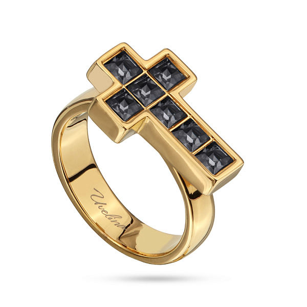 Кольцо Квадро (кристаллы темно-серые, г/п: золото, р.17 регулир.) SW00 0055G-014R4-7