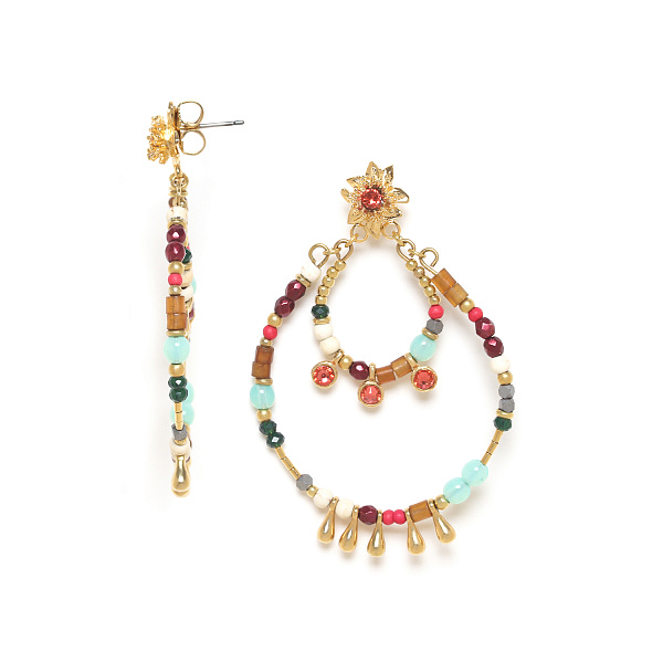 Серьги FRIDA (амазонит, керамика, кристаллы, стекло, латунь, 6 см) 1268649 Франция							