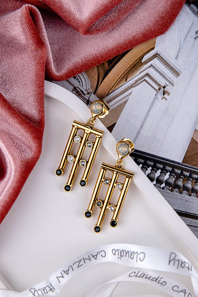 Серьги Арт-деко (кристаллы черный, графит, 4,7х1,6 см, 18 гр.) Италия Claudio Canzian 002 02 846