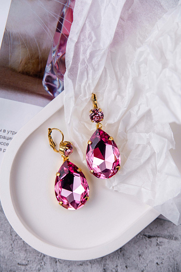 картинка Серьги Капля б. (кристалл розовый, 5х2 см, 20гр.) Италия  Claudio Canzian 002 02 321 ювелирный  магазин Калина являющийся официальным дистрибьютором в России 