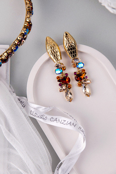 Серьги Змеи (кристаллы разноцветные 7х1,3 см, 14 гр.) Италия Claudio Canzian  002 02 828