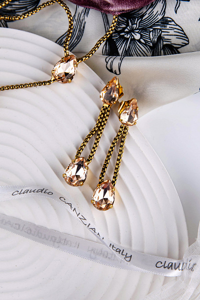 Серьги (кристалл персиковый, 5.5х1 см, 8 гр) Италия Claudio Canzian 002 02 860