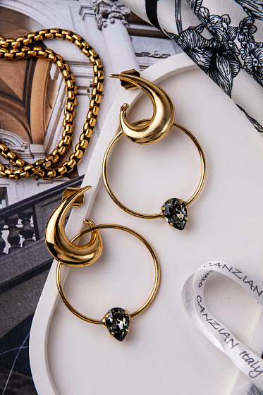 картинка Серьги (кристаллы графит, 6.7х4,3 см, 16 гр.) Италия Claudio Canzian 002 02 844 ювелирный  магазин Калина являющийся официальным дистрибьютором в России 