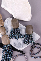 Серьги Pebble bea (Жемчуг, эбеновое дерево 3,5х2.5х8 см) 12-90370 Франция Nature Bijjoux 