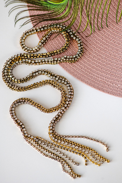 Колье (кристалл прозрачный, бежевый, 123х0,8 см) Италия  Claudio Canzian 002 05 649