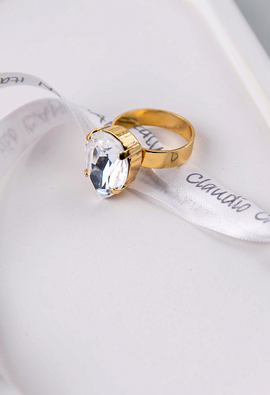 картинка Кольцо Капля мал. (прозрачный кристалл,1,8х1,4 см, высота 0,8см) Италия Claudio Canzian 002 01 185 ювелирный  магазин Калина являющийся официальным дистрибьютором в России 