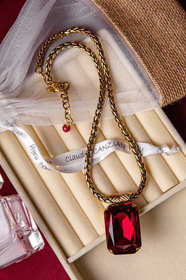 картинка Колье Valentino Rosso (кристалл красный, 49 см, 3.7х2.5 см) Италия Claudio Canzian 002 05 938 ювелирный  магазин Калина являющийся официальным дистрибьютором в России 