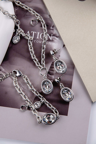 картинка Браслет (кристалл прозрачный, 17-21 см) RUS100-66-0 Испания Ciclon Э/коллекция ювелирный  магазин Калина являющийся официальным дистрибьютором в России 