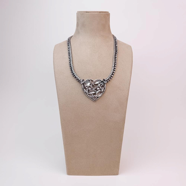Колье Сердце (кристаллы прозрачные, г/п: родий, 51 см) Италия Claudio Canzian 002 05 756