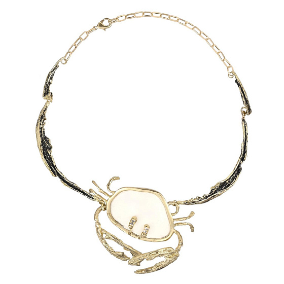 картинка Колье Краб (кристаллы прозрачные, юв.смола белая, 8х6см, 47см) Греция Kalliope 022 05 104 ювелирный  магазин Калина являющийся официальным дистрибьютором в России 