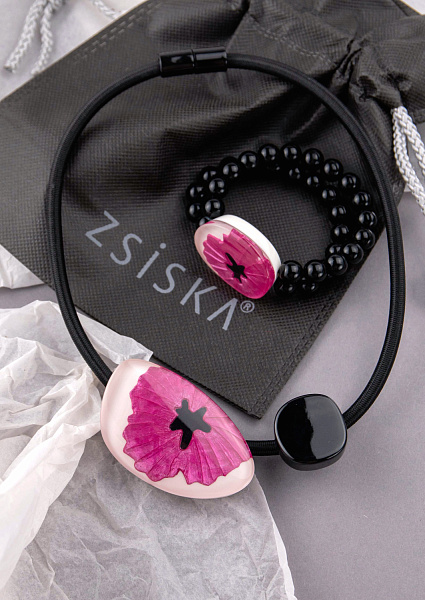 Колье Baila (черный, белый, фуксия, 50 см) Голландия ZSISKA