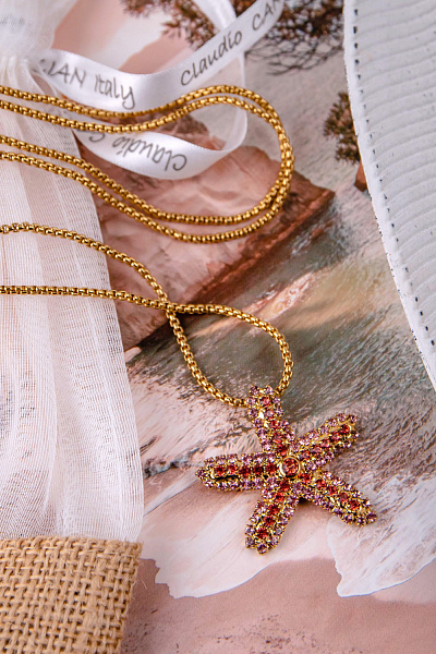 Колье (кристалл розовый, персиковый 3,7х3,2 см, 82 см) Италия Claudio Canzian 002 05 808