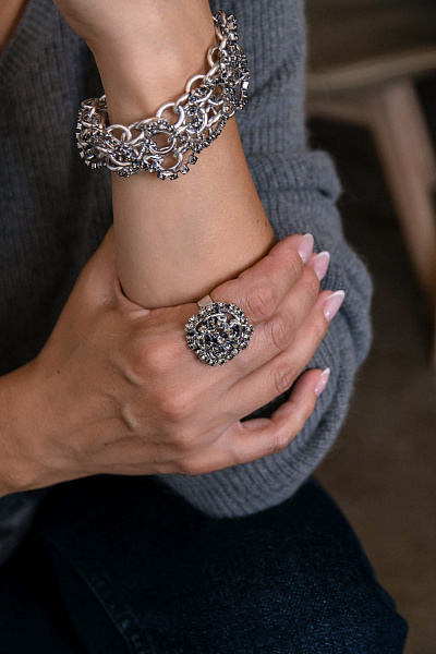 Кольцо Цепи мал.(Кристалл графит, d 2.5 см) Италия Claudio Canzian 002 01 545