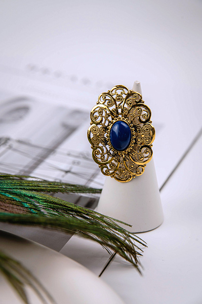 Кольцо (лазурит, кристалл синий, 4,6х3.1 см) Италия  Claudio Canzian 002 01 486