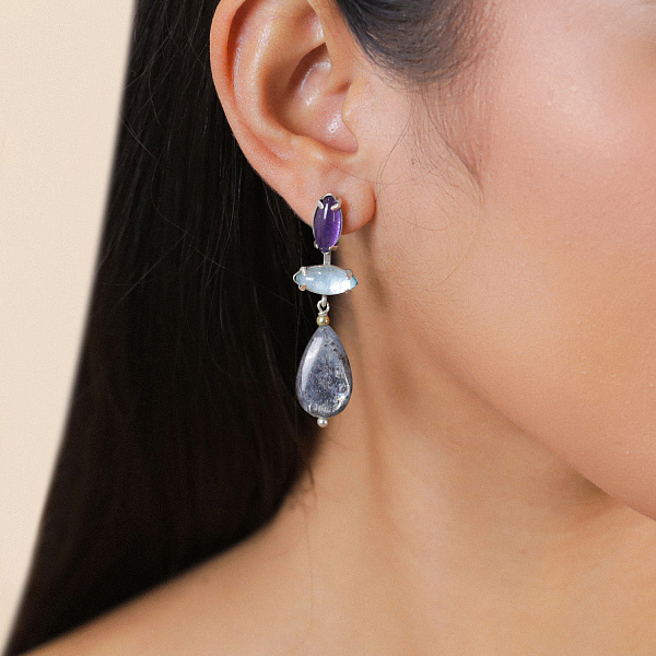 Серьги Gotborg (Ракушка, кианит, 5 см) 12-90455 Франция Nature Bijjoux