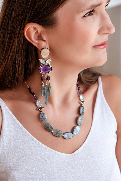 Серьги Gotborg (Кианит, аметист, перламутр, гранат, ракушка) 12-90450 Франция Nature Bijjoux