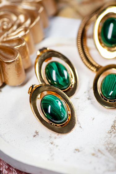 картинка Серьги (Малахит) Италия  Claudio Canzian  002 02 658 ювелирный  магазин Калина являющийся официальным дистрибьютором в России 