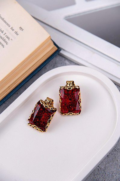 Серьги (кристалл красный, г/п: золото, 3х1,7 см) Италия Claudio Canzian 002 02 687