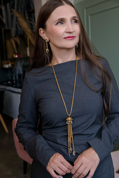 Колье (Кристалл графитовый, прозрачный, цепь 85см, кулон 20Х2,7) Италия Claudio Canzian 002 05 602