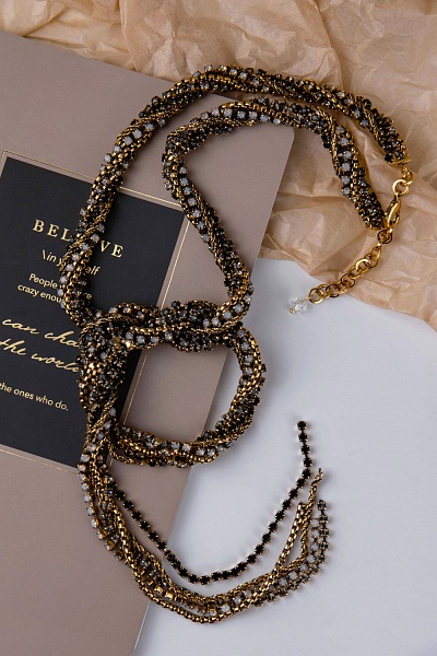 Колье Узел (серый,черный кристалл) Италия  Claudio Canzian  002 05 451