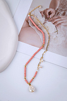 Колье (коралл, жемчуг,кристаллы прозрачные, г/п: золото, 48+6 см) Ластория 021 05 042