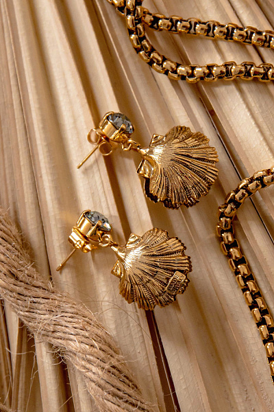 Серьги Ракушка (кристалл графит, майорка, 3,5х1,4см, 12гр.) Италия Claudio Canzian 002 05 786